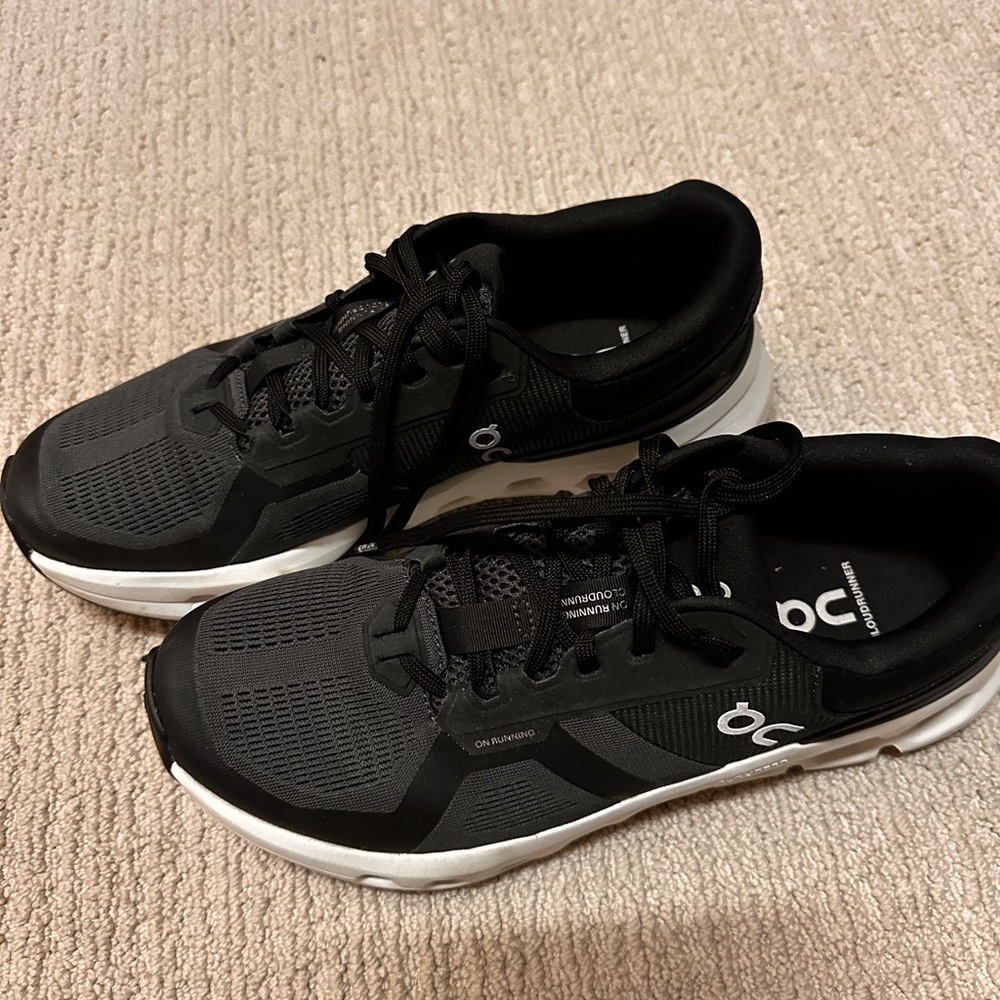 WOMENS On Running Black and White Athletic Shoes